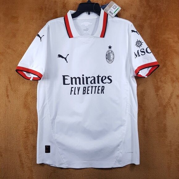 Puma ACM Mens Large White AC Milan Emirates Fly Better Soccer Futbol Jersey $140 - Picture 1 of 13